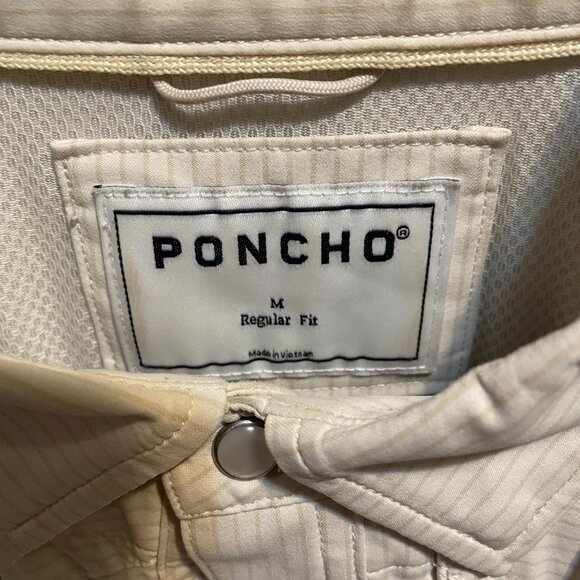 Poncho Mens Light Brown Stripe Short Sleeve Mens M - Picture 3 of 4